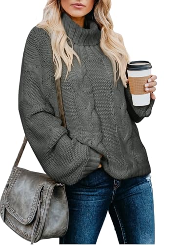 Image of Dokotoo Womens 2026 Winter Fall Solid Turtleneck High Neck Balloon Long Sleeve Sweaters Pullover Outerwear