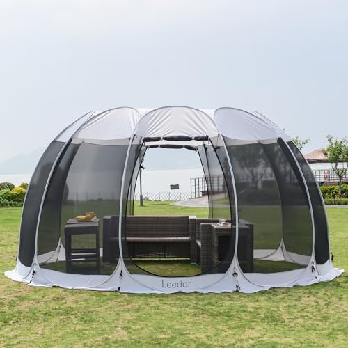 LEEDOR Pop Up Screen House, 12-15 Person Outdoor Screen Tent?Camping Screen Room with Carry Bag, Screen Gazebo with Mosquito Netting, Instant UV Resistant Sun Shelter for Garden Patio Backyard 15'x15'