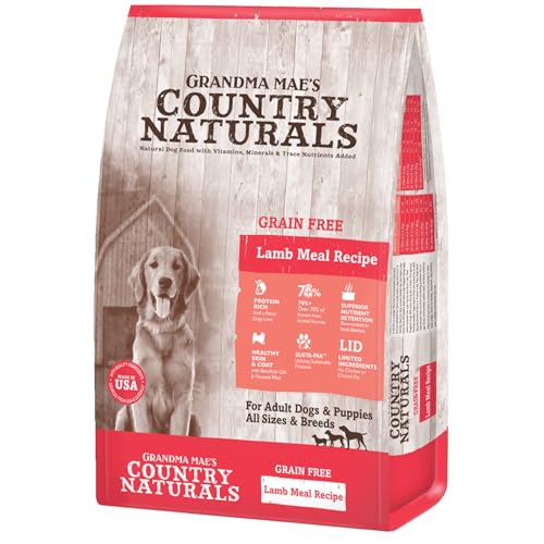 Grandma Mae’s Country Naturals Dry Dog Food, Grain Free Formula, Lamb, Slow Cooked & Nutrient Dense, Made in USA, 25 LB Bag