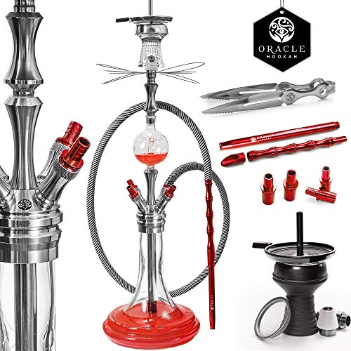 ORACLE HOOKAH® Edelstahl Shisha Set 4 Anschlüsse - mit Shisha Zubehör Kopf Schlauch Mundstück und Molassefänger (shisha…