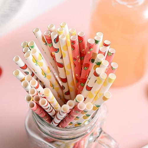 100 pitillos de papel con diseño frutal biodegradables miniatura 4