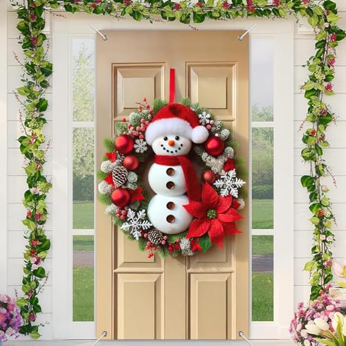 BlissYard Christmas Door Cover Snowman Pinecone 35x71 Inch Polyester