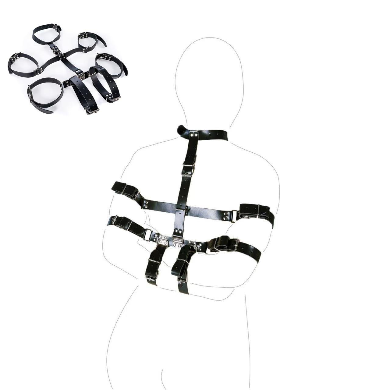 Set Bondage BDSM pour débutants et couples – Kit de fessier en cuir avec menottes, collier, harnais et attaches de lit, accessoires fétiches pour jeux érotiques et rôle-play