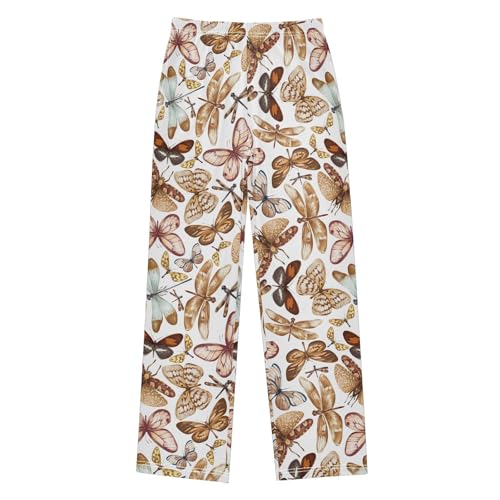 Retro Dragonfly Butterfly Boys Long Pants Soft Trousers Elastic Waist Kids Lounge Bottoms with Pockets S-XL