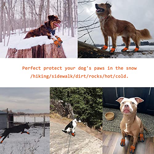 Xsy&G Dog Boots,Waterproof Dog Shoes,Dog Booties With Reflective Strips Rugged Anti-Slip Sole And Skid-Proof,Outdoor Dog Shoes For Medium Large Dogs 4Pcs Orange-Size 8 #TOP6