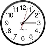 Pyramid Time Systems - Horloge murale analogique [ Q12210 ] – 12-Hour Visage, 14 Horloge murale moderne de la batterie de pouce, lunette noire, cadran blanc – Parfait pour la maison, l'école, le bureau, l ́usine ou l'entrepôt