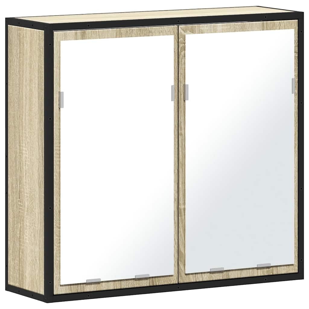 Sonoma - Mobili da bagno, 65 x 20 x 60 cm, in legno di rovere, telaio in metallo, piccolo armadio da bagno, montaggio a parete, con specchio, design moderno per piccoli bagni