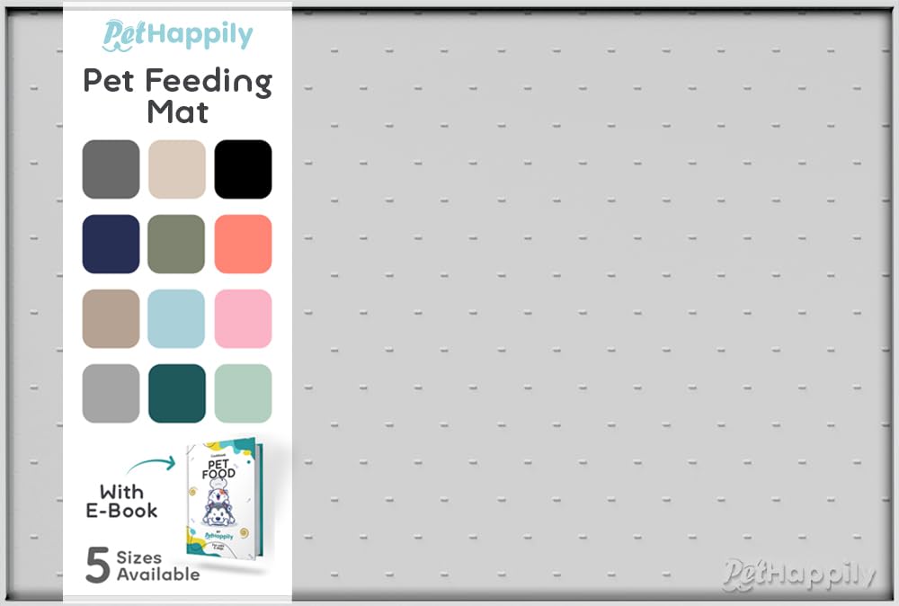 PetHappily Dog Food Mat - Raised Edges Dog Mat for Food and Water Prevent Spill, Waterproof Cat Food Mat Protect Floors, Easy Clean Dog Bowl Mats for Food and Water, Silicone Pet Food Mat with E-Book