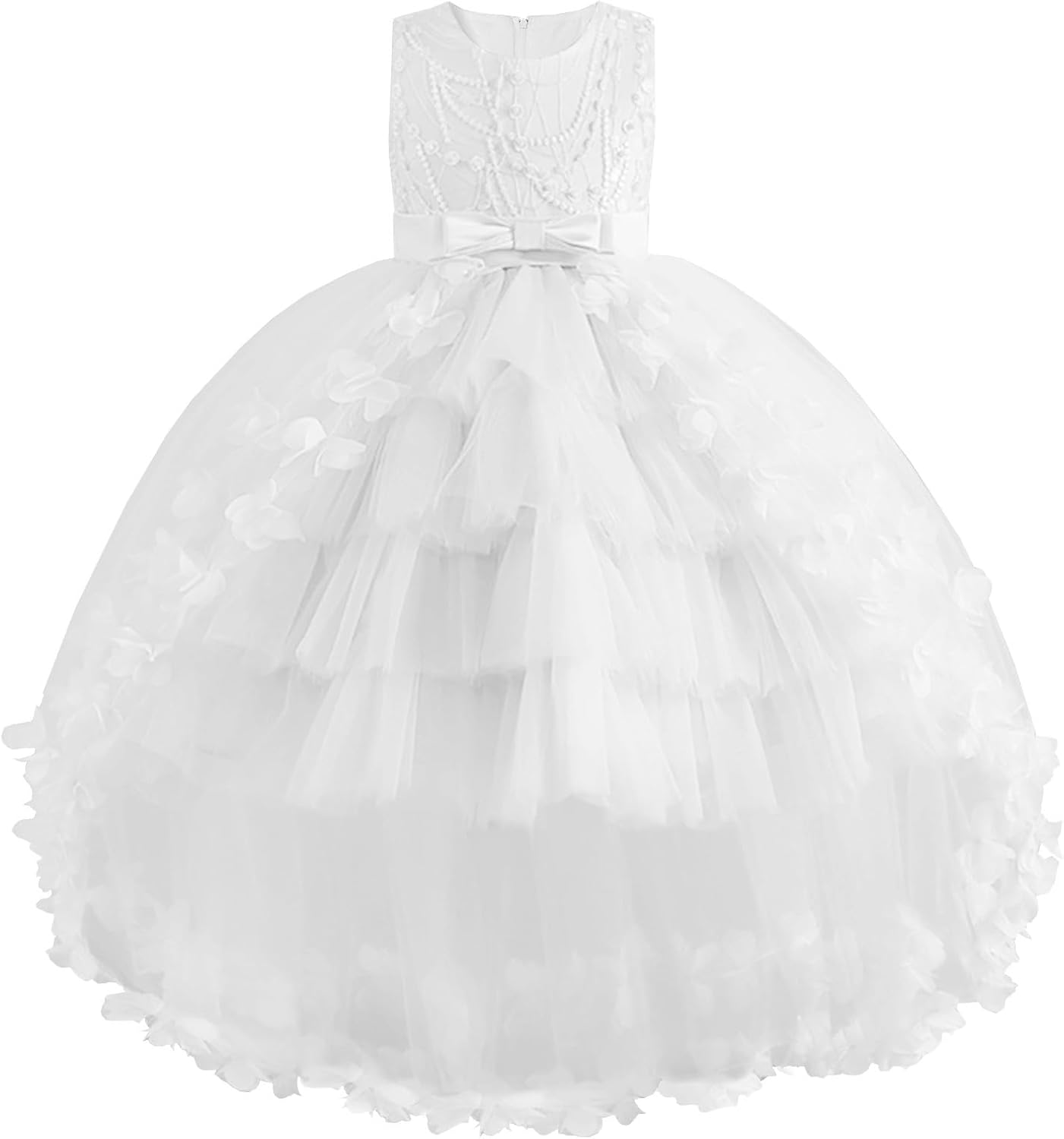 JerrisApparel Girls Flower Tulle Dress Layered Skirt Bowknot Back Wedding Party Dress Princess Formal Gown