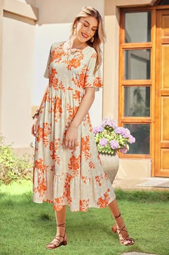 Image of STYLEWORD Womens Summer Casual Short Sleeve Flowy Midi Beach Dress