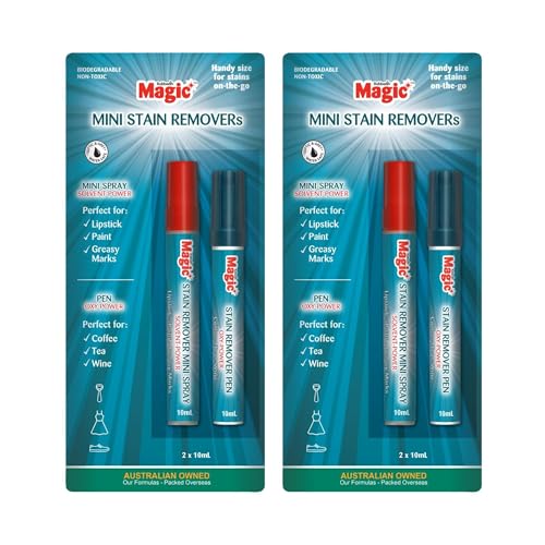 2 x Magic Mini Stain Remover Twin Pack Tackle Any Stain Anywhere - Includes Oxy Power Pen plus Solvent Power Mini Spray in a Convenient handbag or brief case size (2 x 10mL)