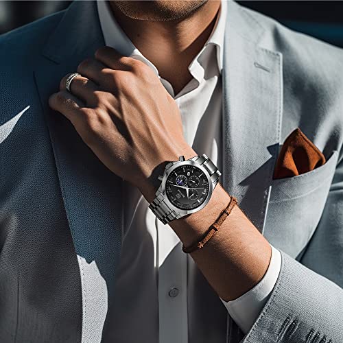 BY BENYAR Uhren Herren Chronograph Analog Quarz Wasserdicht Armbanduhr Herren Mode Lässig Business Herrenuhr mit Kalender Lederarmband/Edelstahlarmband Uhr Geschenk für Männer – Bild 4