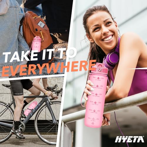 Image of Hyeta 32oz Water Bottles with Straw - Stay Motivated and Hydrated with Convenient Times to Drink Markings, Durable, Leak-proof