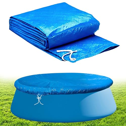 Pool Cover for Round Inflatable Swimming Pool Round Pool Covers Built-in Drawstring Dustproof Rainproof Foldable Above Ground Pool Cover (Blue 10ft)