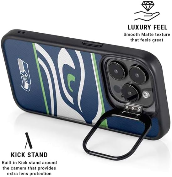 Skinit Kickstand Phone Case Compatible with iPhone 15 Pro Max - Officially Licensed NFL Seattle Seahawks Zone Block Design