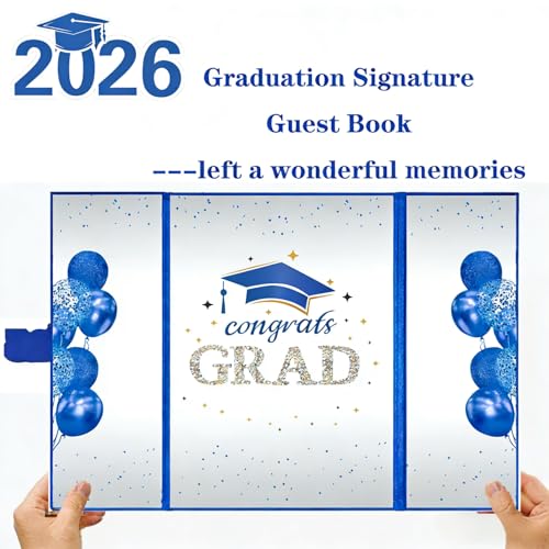 Image of SIHPTO Graduation Guest Book 2026 College Graduation Party Decorations,Blue and Silver Graduation Signature Book,Class of 2026 Congrats Grad Guest Book Alternative, Graduation Gifts for Her Him