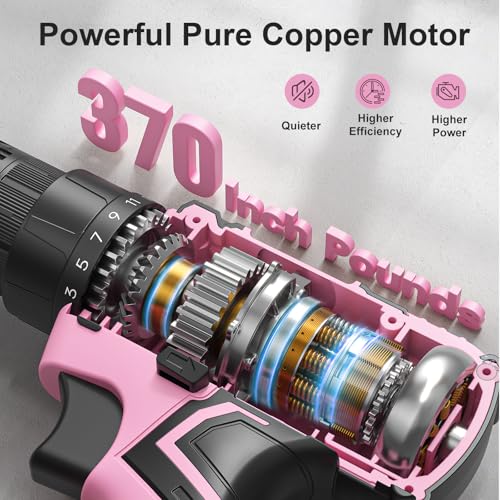 VIWKO Cordless Drill Pink, 20V Power Drill with 85 pcs Practical Accessories, Electric Screwdriver Driver with 2000mAh Battery and Charger, 25+1 Max 370 in-lb Torque, 3/8" Keyless Chuck 4 VIWKO Cordless Drill Pink, 20V Power Drill with 85 pcs Practical Accessories, Electric Screwdriver Driver with 2000mAh Battery and Charger, 25+1 Max 370 in-lb Torque, 3/8" Keyless Chuck - Image 4