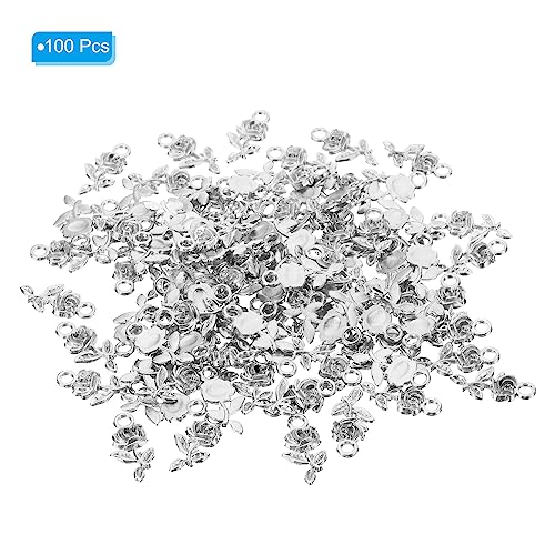 PATIKIL Rose Charm, 100Pcs Mini Rose Flower Pendant Charm Bulk Metal Designer DIY for Making s s Wedding Crafts Silver - Image 3