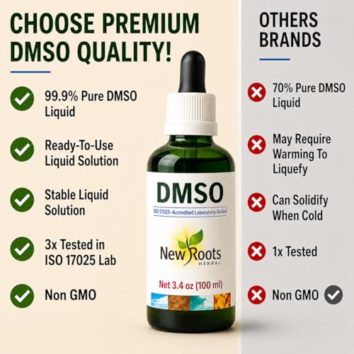 Image of NEW ROOTS HERBAL DMSO Liquid 99.9 with Dropper (3.4 oz) Dimethyl Sulfoxide (100ml) | DMSO Drops Low Odor | DMSO Liquid Tincture with Pipette, Fast-Drying Formula