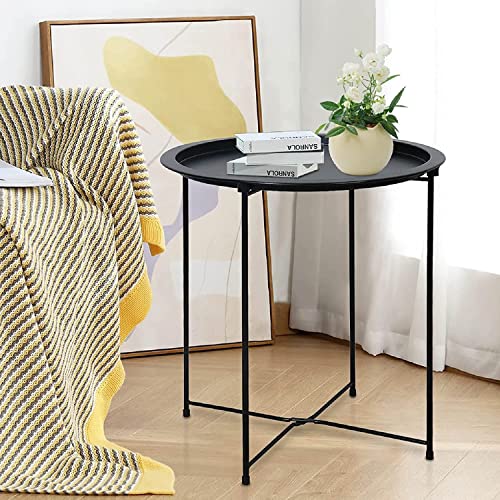 Garden 4 You ZY2143-2PC-CA End Table Set Of 2, Outdoor Side Table, Small Patio Table Metal Side Table, Round Folding Side Table thumb #1