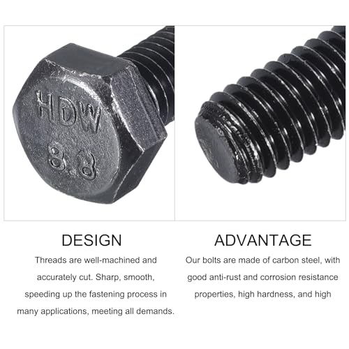 Image of METALLIXITY Hex Bolts (M8-1.25x20mm) 10Pcs, 8.8 Grade Carbon Steel Fully Threaded Black Oxide, Coarse Thread UNC Hex Head Screw Bolt - for Furniture Repair