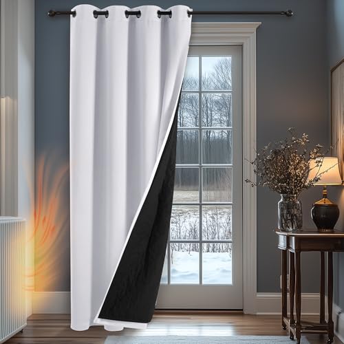 Deconovo Thick Double Layers Blackout Curtain with Thick Microfiber Quilted Lining, Noise Reducing Eyelet Curtain