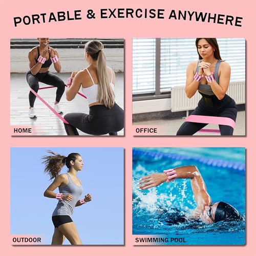 Image of KANGFITER Long and Short Fabric Resistance Bands with Ankle Weights, Non-Slip Stretch Booty Bands for Working Out Women & Men, Loop Exercise Elastic Bands for Home Physical Therapy Yoga Pilates