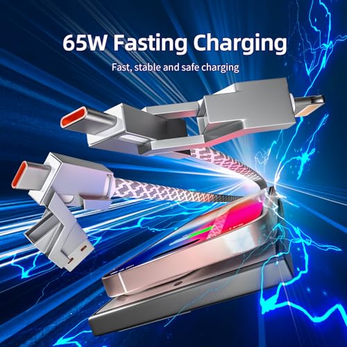 Image of 4 in 1 Charging Cable 5FT -MAX 66W USB C Cable Fast Charging, Multi Charging Cable, Multiple iPhone Charger Cord for iPhone 17 /16 /15 /14 /13 /iPad /Android /Tablets /Car and More, Cruise Travel Essentials