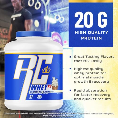Image of Ronnie Coleman Whey XS Whey Protein Powder Vanilla Ice Cream 61 Servings - 20g Whey Isolate Protein Powder with BCAAs, EAAs & Glutamine - Low Sugar Supplement for Muscle Growth & Recovery