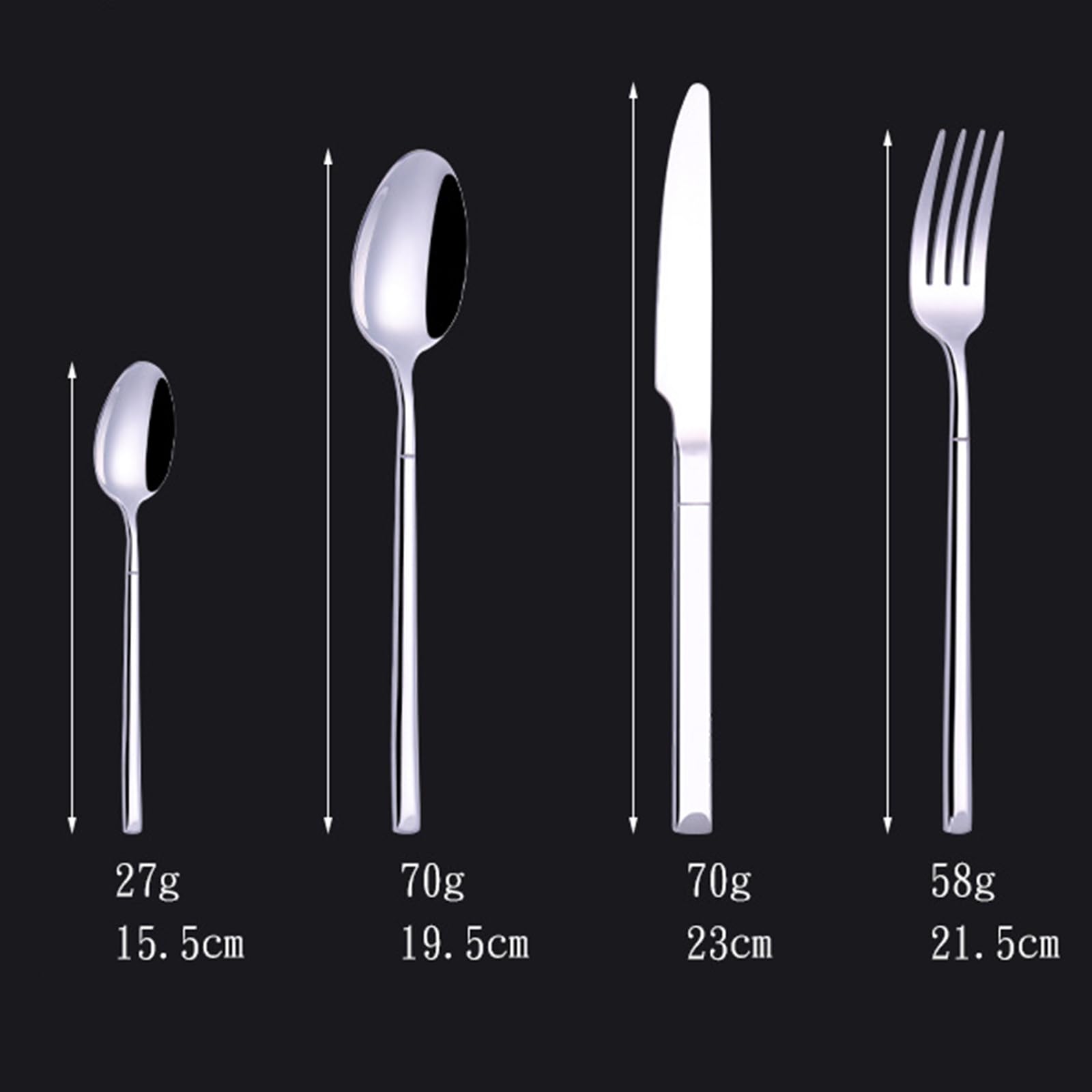 Ce Service de Couverts 16 pièces pour 4 Personnes Comprend Un Couteau, Une Fourchette et Une cuillère de Table à Manche martelé, Le Tout en Acier Inoxydable 18/8 argenté.