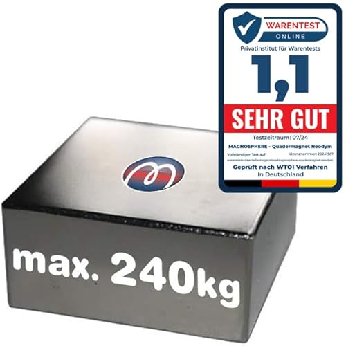 Quadermagnet Neodym Magnet-Quader Extra Stark - Haftkraft bis 800kg - Starke Blockmagnete - Rechteckige NdFeB Magnete, Größe: 60x60x30mm - 240kg Haftkraft