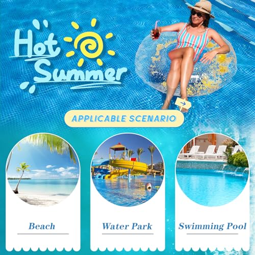 Aufblasbarer Schwimmring Hillylolly Schwimmreifen groß, Schwimmring Glitzer Schwimmring, Schwimmring Erwachsene und Kinder Glitzer Wasserspielzeug für Pool und Strand Party-90cm (Transparentes Gold)