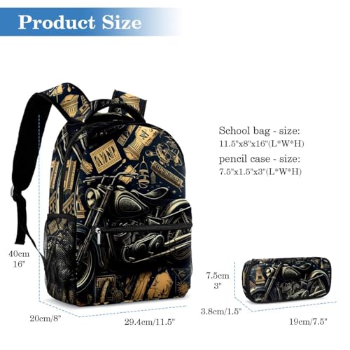 Sac à dos moto école avec trousse à crayons pour étudiant