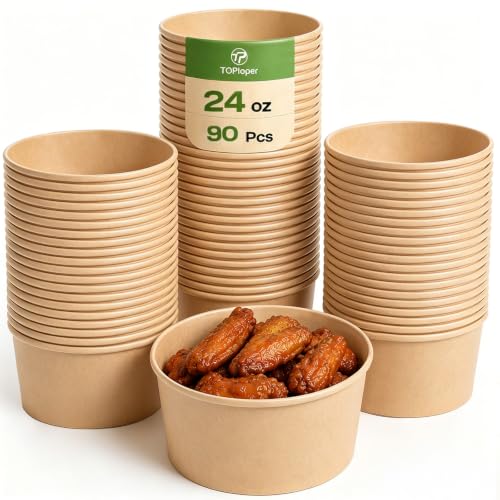 TOPtoper 24 Oz Large Paper Bowls【WITHOUT LIDS】 90 Pack Dispo...