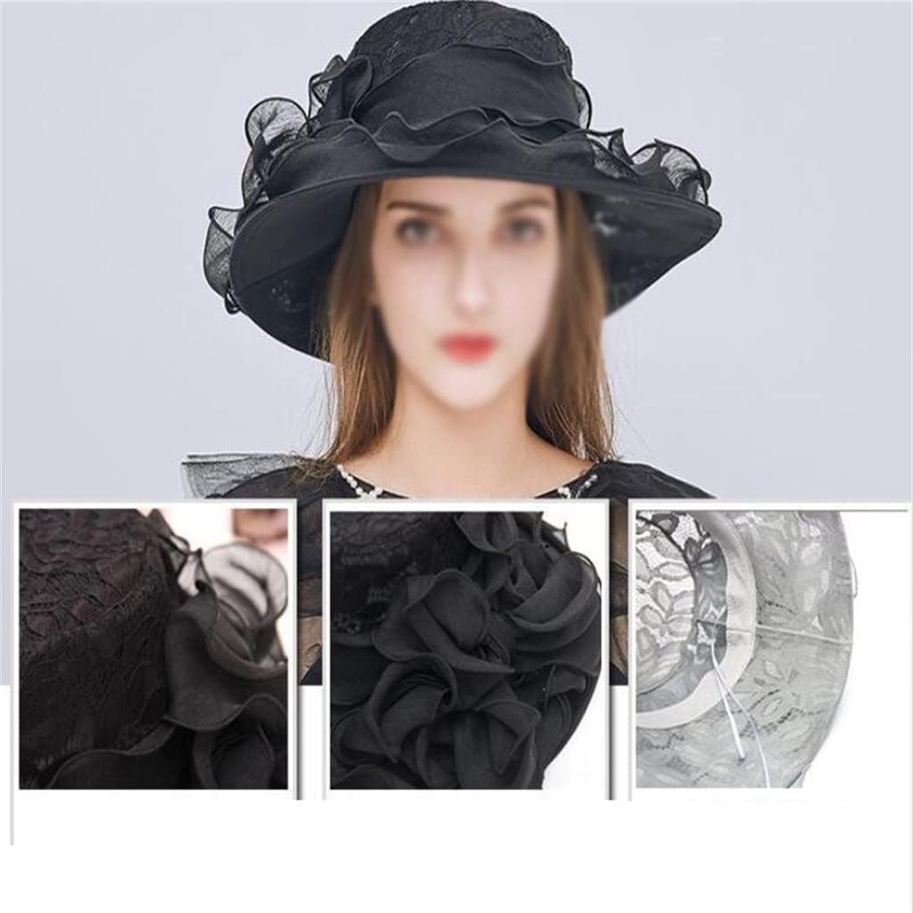 MZDM Temperament Foldable Female Hat Soft Lace Bow Sunshade Hat Summer Outdoor Sunscreen Sun Hat (Color : E, Size : 56-58cm) : Clothing, Shoes & Jewelry