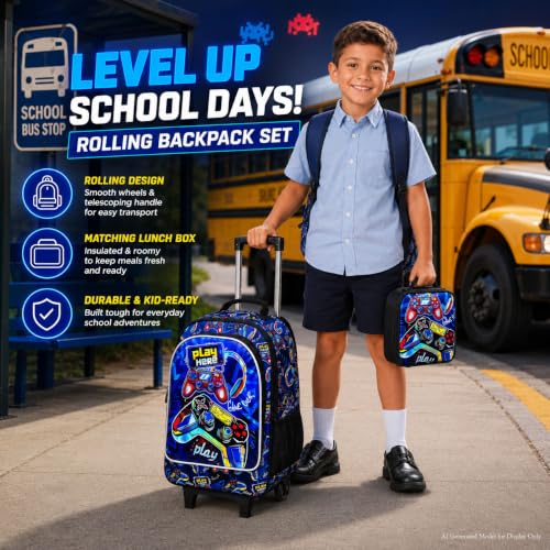 Image of CCJPX Rolling Backpack for Boys, Kids Roller School Bag with Wheels Toddler Wheeled Bookbag Elementary