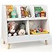 Costzon Toy Organizers and Storage with Bookshelf, 5 Cubbies Wooden Toy Cabinet and Open Bookcase with Solid Legs, Freestanding Display Toy Shelf for Kids Room, Playroom, Bedroom, Nursery (White)
