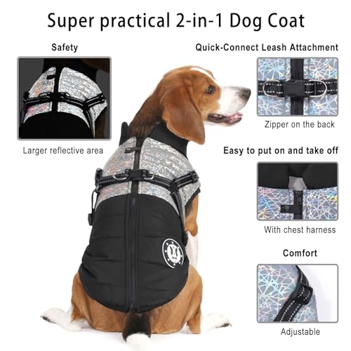 LUOWAN Hundemantel für kleine Hunde, Hundemantel mit Geschirr, Reflektierende Outdoor-Hundeweste, Winter Hundejacke für Katzen, Welpen, kleine, mittlere Hunde