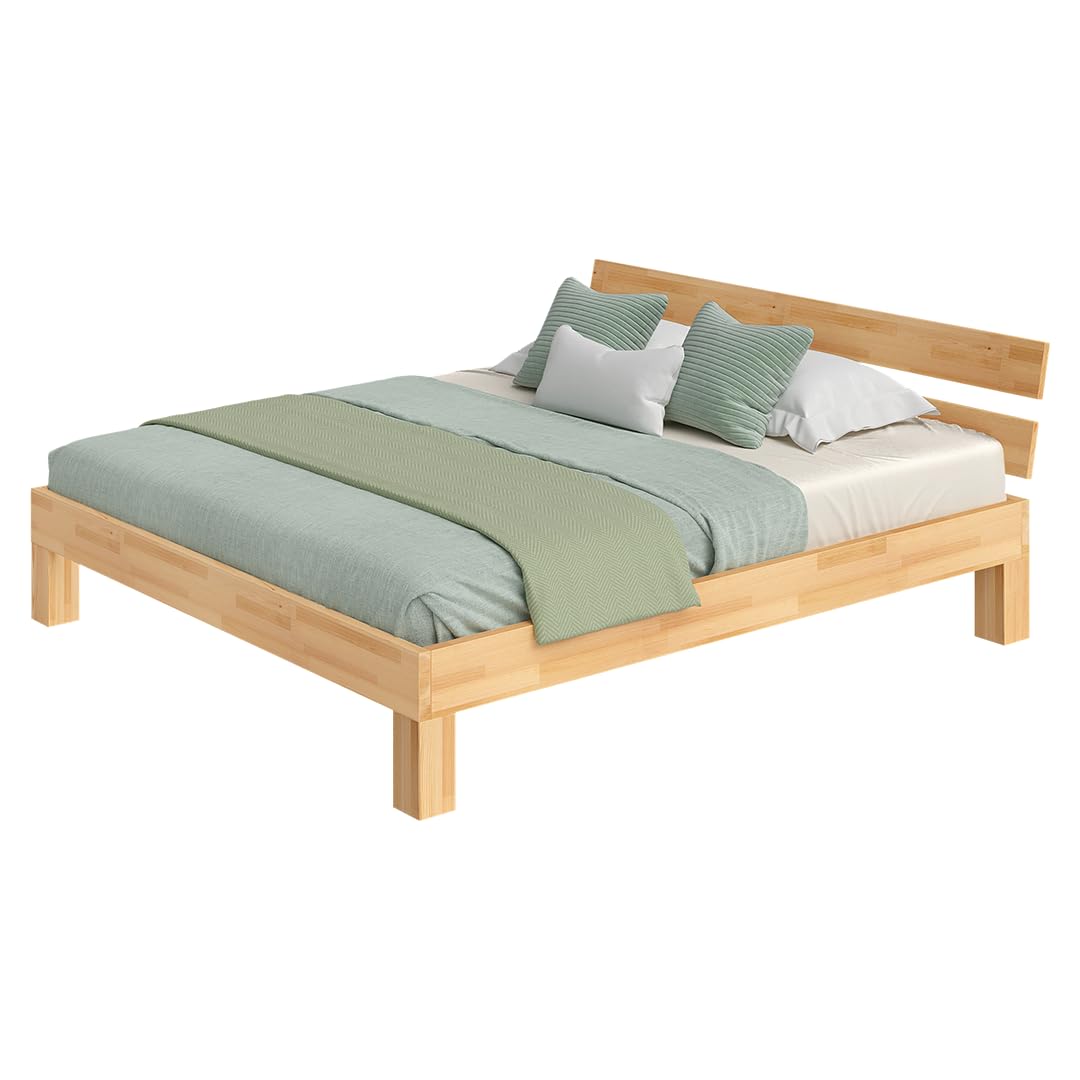 skølm Floki Massivholzbett 180x200 cm aus Buche - hochwertiges Bettgestell - Bettrahmen mit Bettkopf - Holzbett in Natur geölt - Bettrahmen geeignet als Doppelbett - Futonbett - Schlafzimmer Bett
