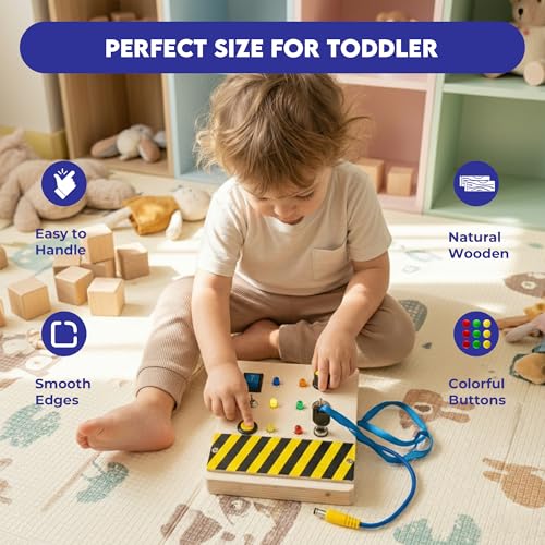 Image of Montessori Wooden Busy Board for Toddlers 1-5 Years | LED Lights & Car Sounds, Learning Activity Panel, Fine Motor Skills Educational Toy, Screen-Free, Travel-Friendly Playset