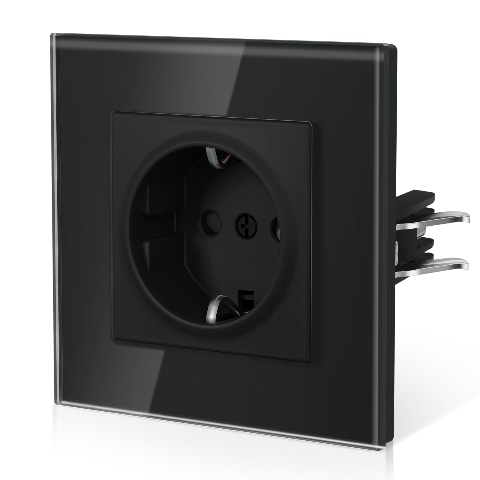 BSEED Enchufe Pared con Cristal,Enchufes Empotrable Estándar,Instalación Con Garfio,Conexión sin Destornillador,Seguridad infantil,E-Serie,1 Enchufe,86mm Negro