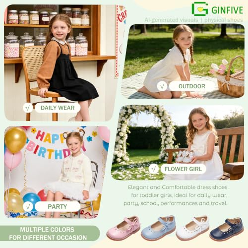 Image of GINFIVE Toddler Girls Mary Jane School Oxford Dress Flat Shoes for Wedding | Wide toe box, Hook and Loop, School Uniform Shoes for Party, Formal, Daily Wear