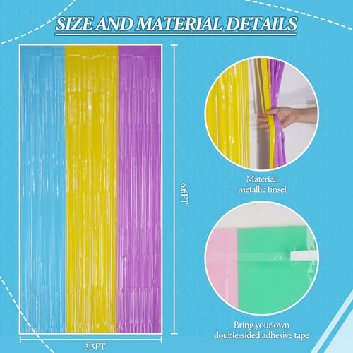 Image of DECOCKRAT 2 Pack Foil Fringe Backdrop - Pastel Combo Rainbow Shiny Tinsel Curtains for Party Decoration /Photo Booth Props - 3.3x6.6 FT Metallic Foil Backdrop for Birthday /Wedding /Graduation /Christmas