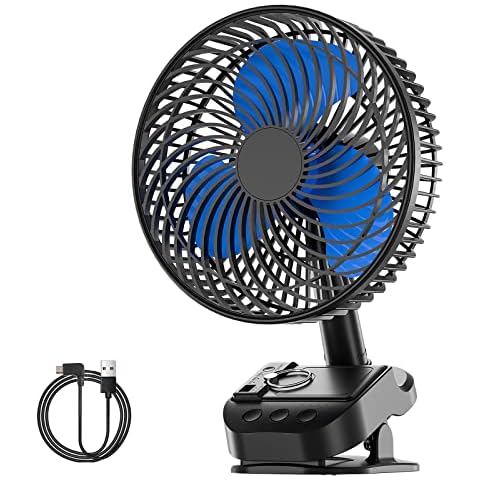 ATEngeus 4 in1 USB Fan, 8” Clip Fan, Rechargeable Table Fan, 5 Speeds, 45°/90° Automatic Rotation, 3 Time Setting, with Clip & Hook for Homes, Offices, Bedroom Cover