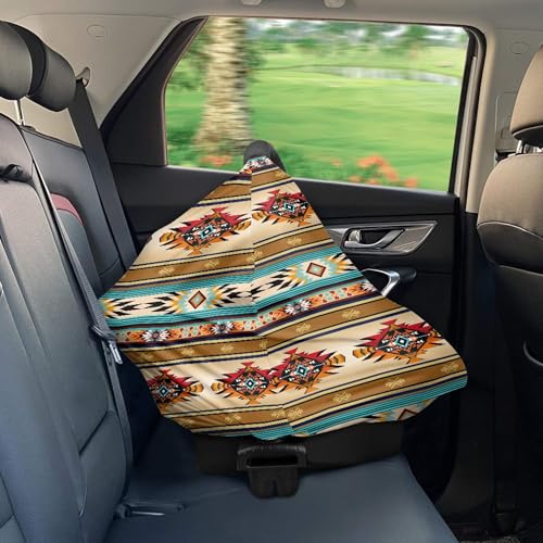 Image of Nativa American Indian Tribal Aztec Stripe Geometry Print Nursing Cover Breastfeeding Scarf Southwest Red Pattern Baby Car Seat Covers, Infant Canopy Stroller Coverage for Girls Boys