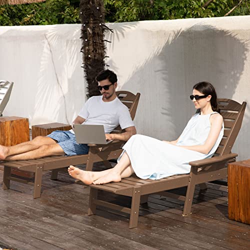 Ciokea Chaise Lounge For Outdoor, Patio Lounge Chairs For Outside, Foldable Chaise Lounge Chair With 5 Positions, Plastic Lounge Chair For Pool Poolside Deck Beach Backyard Lawn, Teak #TOP1
