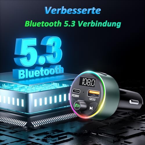 Bluetooth Adapter, SOARUN AUX Bluetooth 5.3 FM Transmitter Auto Radio 54W (PD 36W&QC 3.0 18W) Metall...