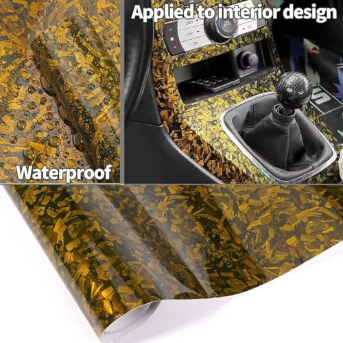 Image of LZLRUN Gloss Forged Carbon Fiber Self Adhesive Vinyl Wrap Film for Car Moto (Gold, 1ft x 5ft)