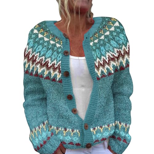 IQYU Norweger Strickjacke Damen Baumwolle - Norweger Pullover Damen Original Strickjacken Große Größe Strickpullover Frühling Übergangsmantel...