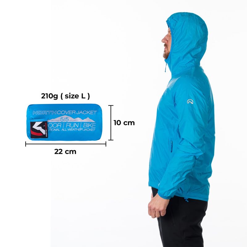 NORTHFINDER Chaqueta impermeable para hombre, empaquetable, multideporte, para bicicleta, ultraligera, para correr, senderismo, montañismo, ropa deportiva, chaqueta NORTHCOVER, azul, XXL